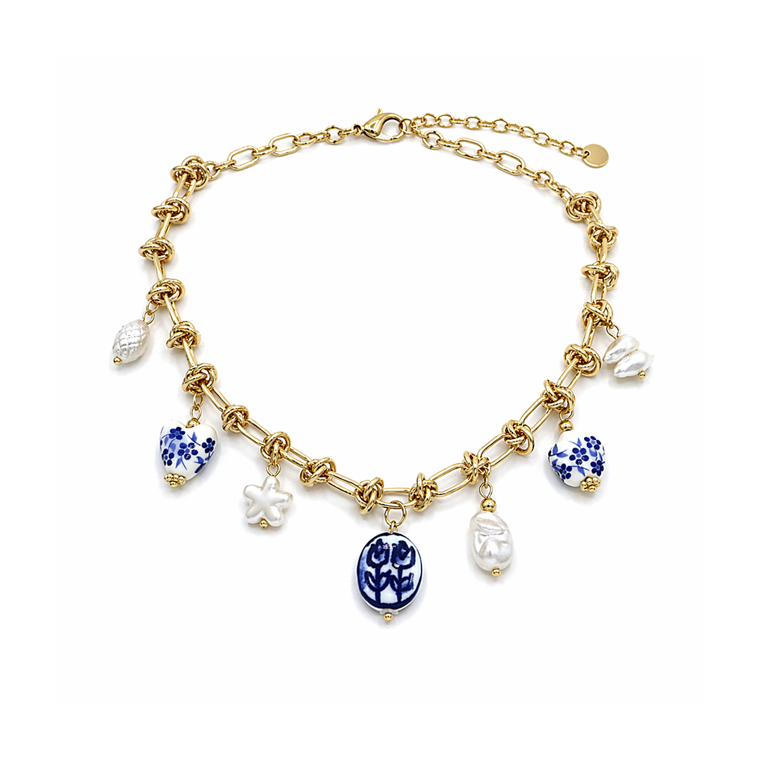 Santorini Blue Pearl Chain Necklace