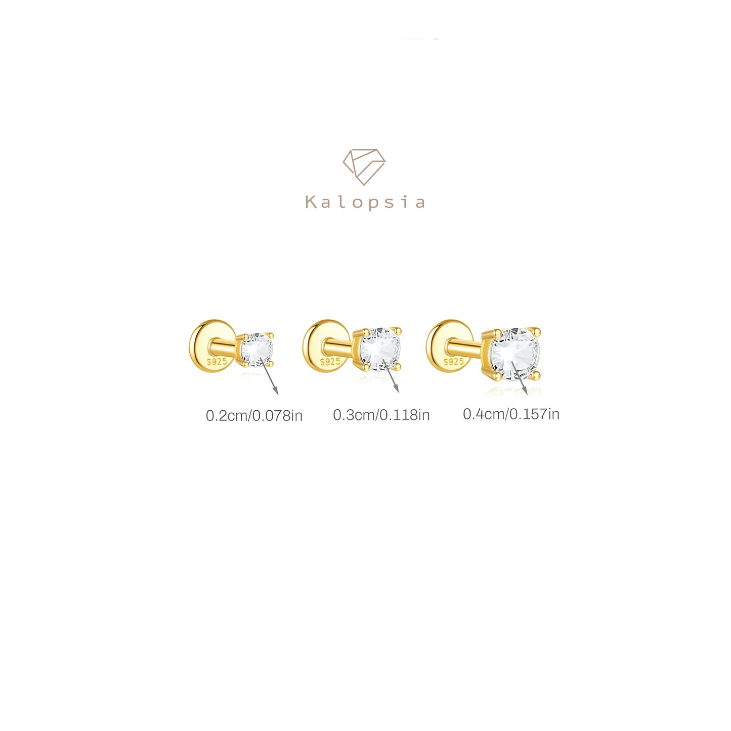 3pcs/set Flat Clear Zircon Stud Earring
