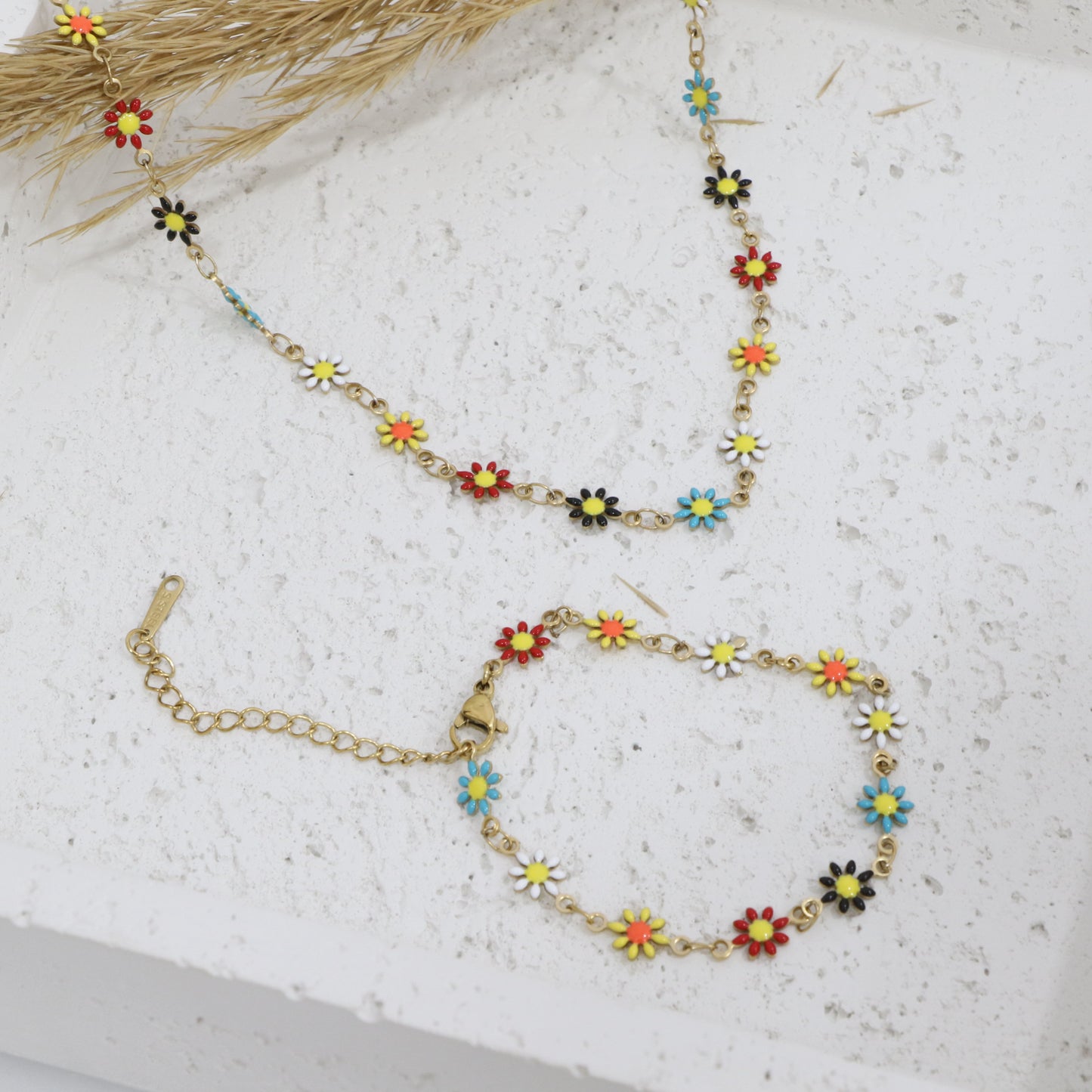Multicolor Flowers Necklace Bracelet Set