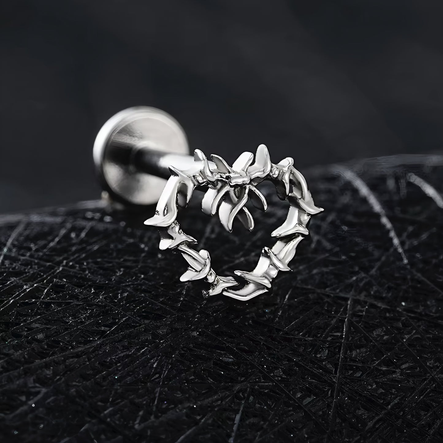 Titanium Tiny Hollow Heart Flat Ear Piercing