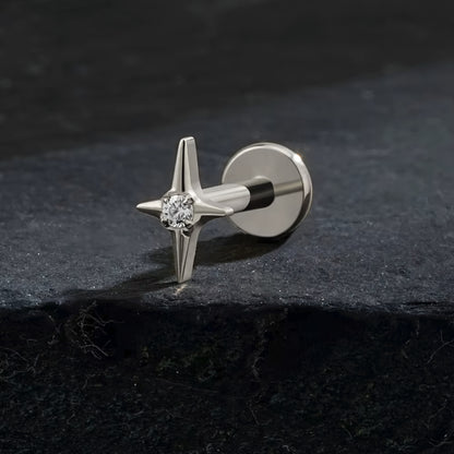 Titanium Four Point Star Flat Ear Piercing