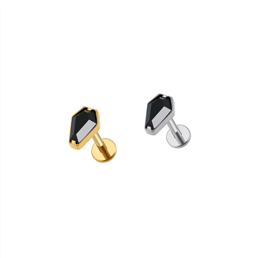 Titanium Coffin Black Zircon Flat Ear Piercing