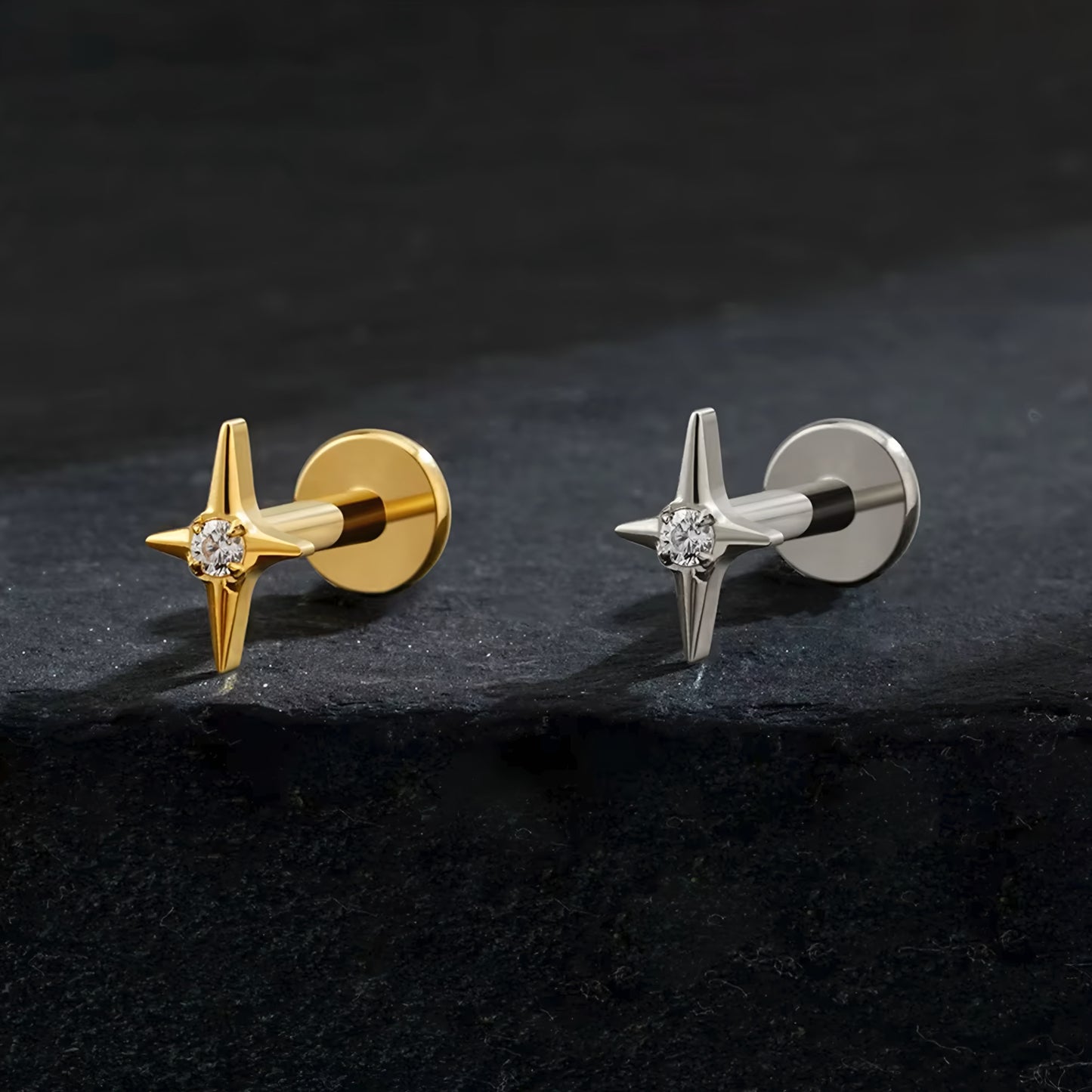 Titanium Four Point Star Flat Ear Piercing