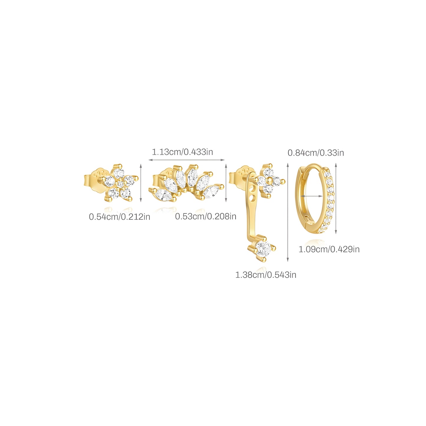 4pcs/set Gold Crown Flower Stud Earrings