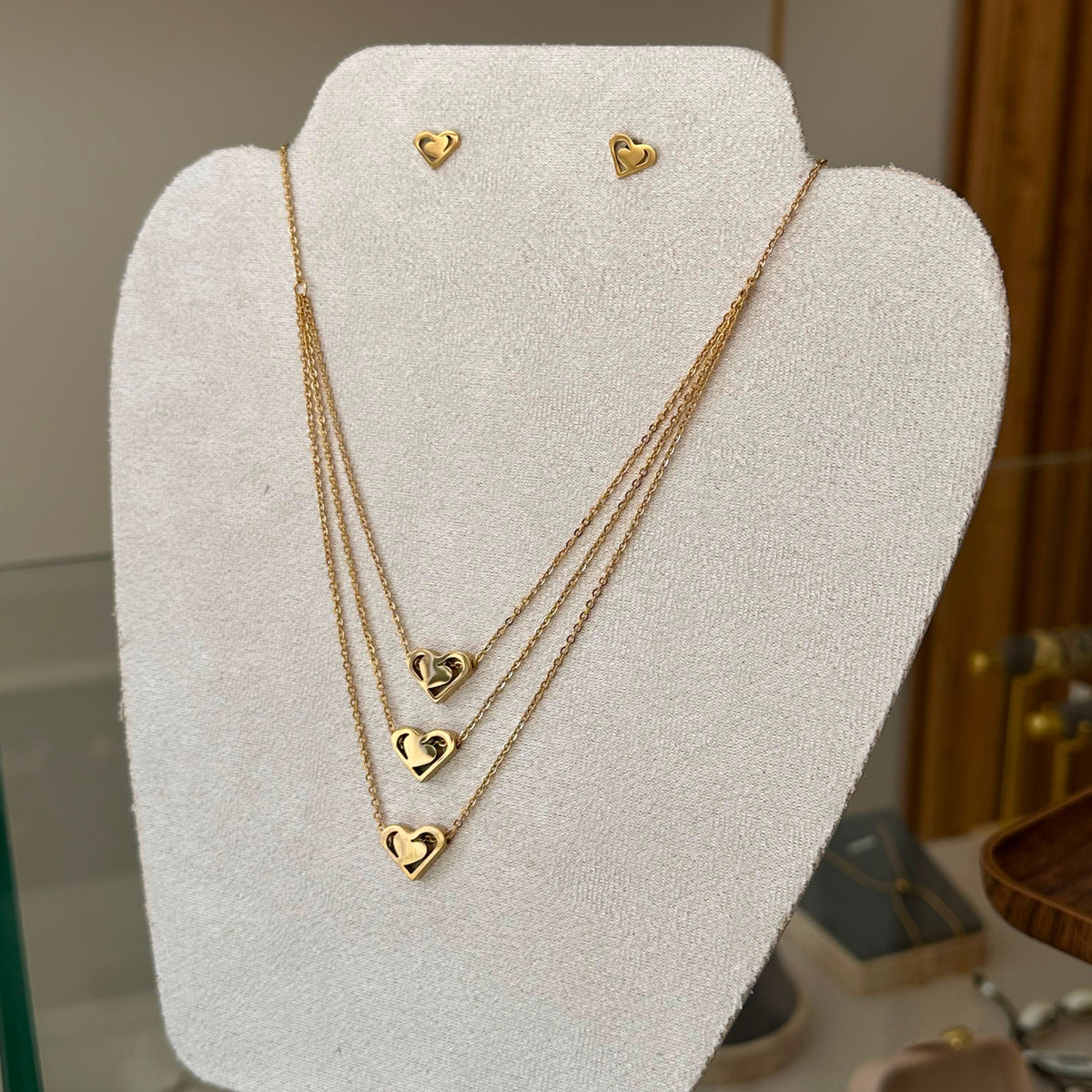 Triple Hearts Necklace Earring Set