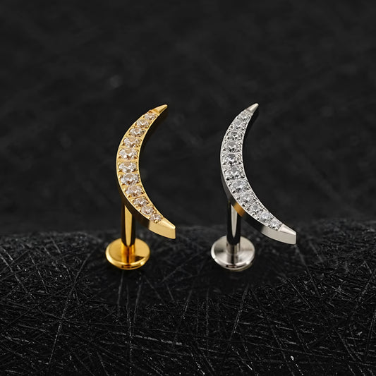 Titanium Long Crescent Moon Flat Ear Piercing