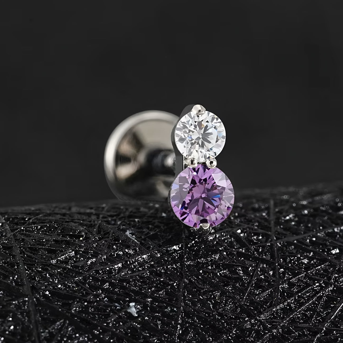 Titanium Tiny Two Stone Flat Ear Piercing