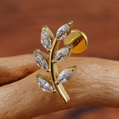 Titanium Marquise Leaves Flat Ear Piercing