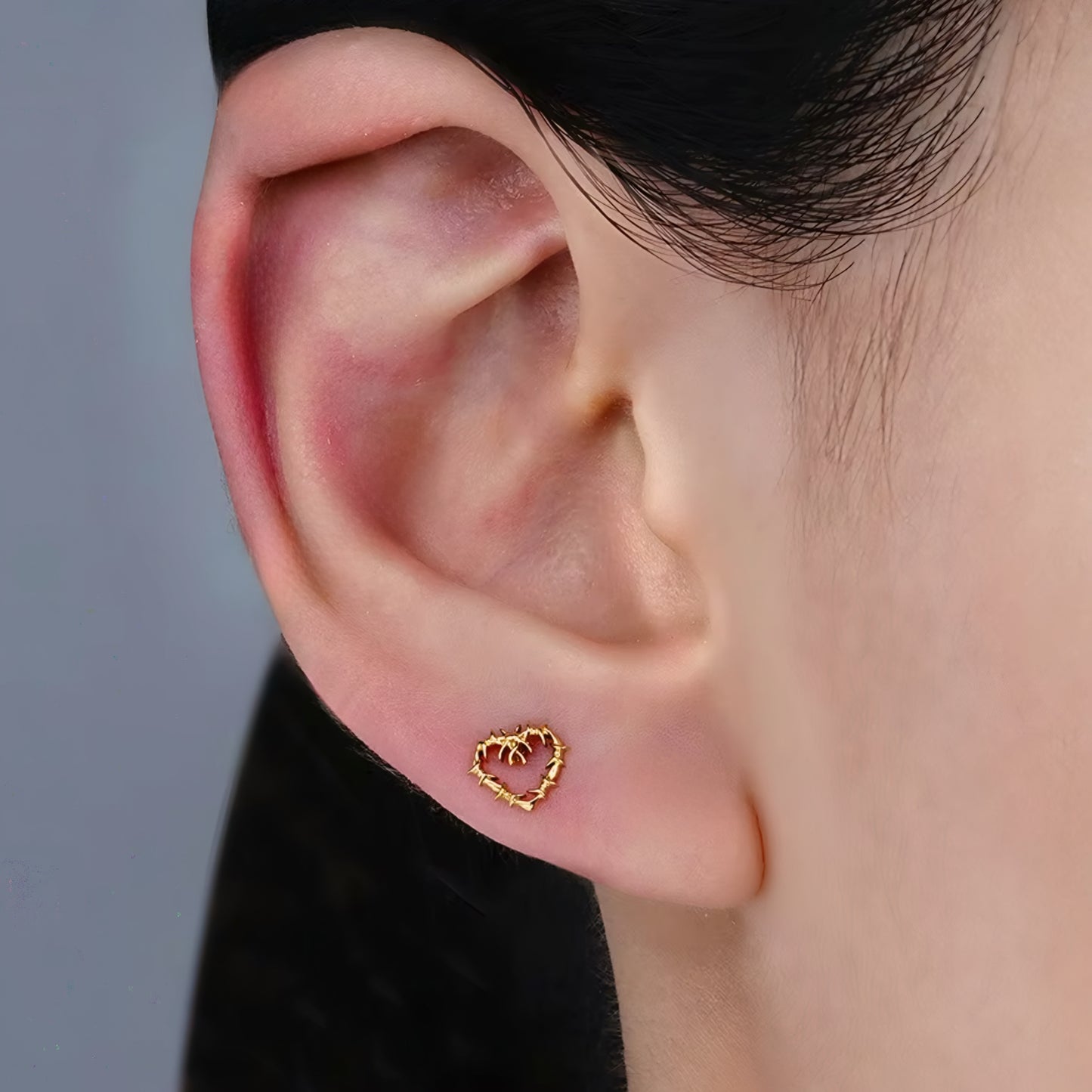 Titanium Tiny Hollow Heart Flat Ear Piercing