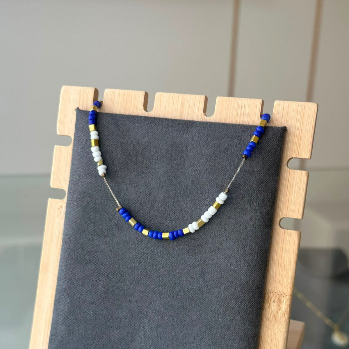 Navy Blue White Anklet