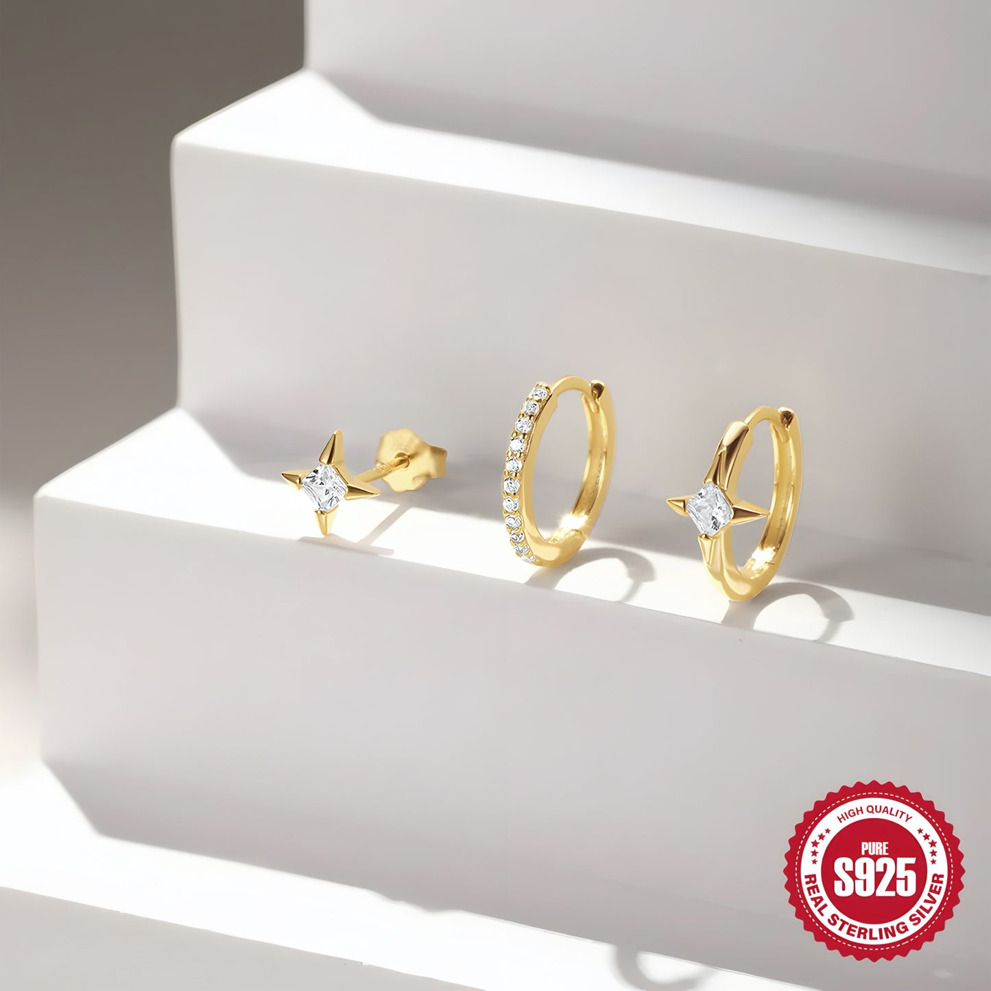 3pcs/set Hoop Stud Shinny Star Earring Set