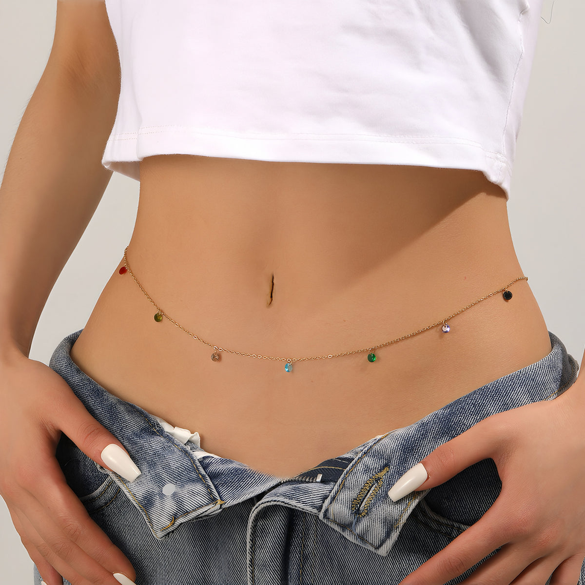 Multicolor Rhinestones Waist Belly Chain