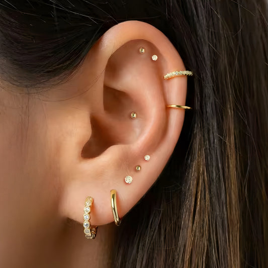 10pcs/set Hoops, Flat Zircon Stud, & Ball Stud