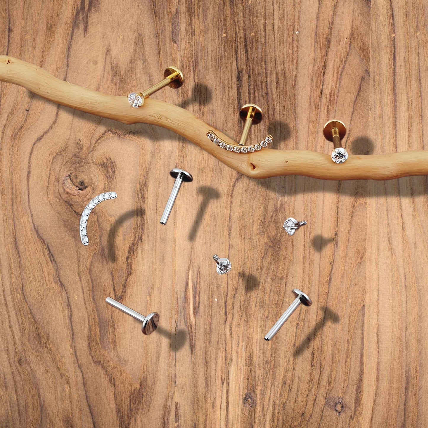 3pcs/set Flat Arc Helix Titanium Ear Piercing