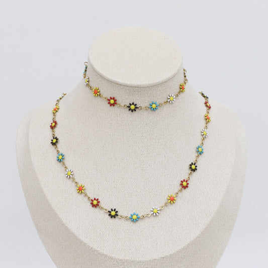 Multicolor Flowers Necklace Bracelet Set