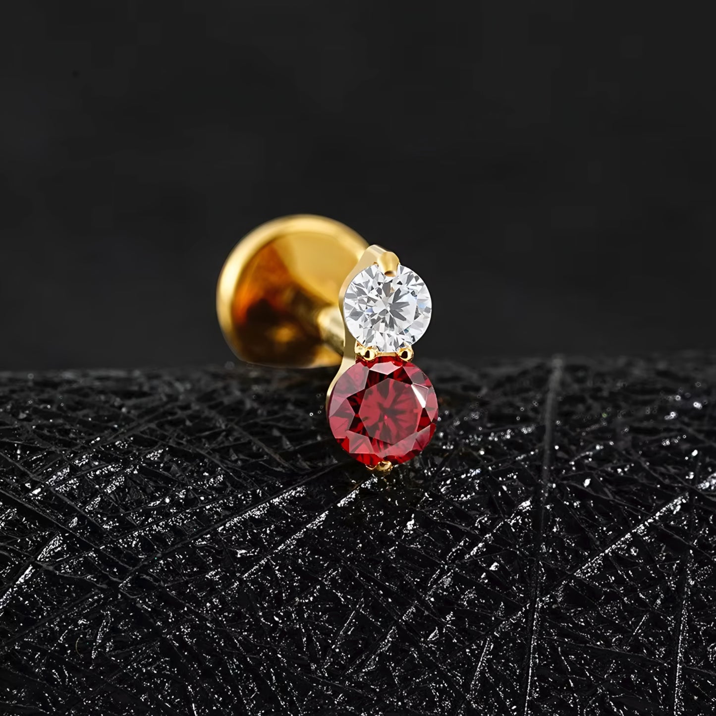 Titanium Tiny Two Stone Flat Ear Piercing