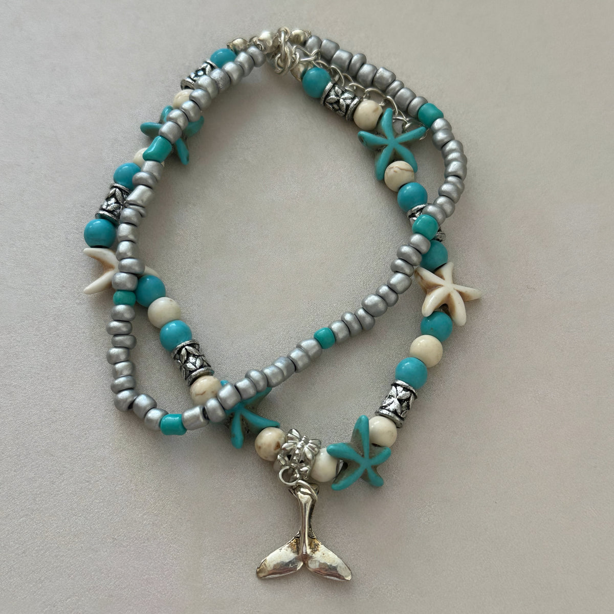 Double Layer Bohemian Vintage Whale Tail Anklet