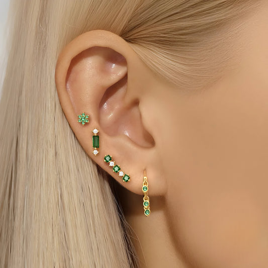 4pcs/set Triple Heart Green Zircon Earring