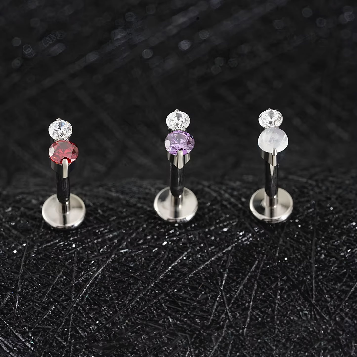 Titanium Tiny Two Stone Flat Ear Piercing