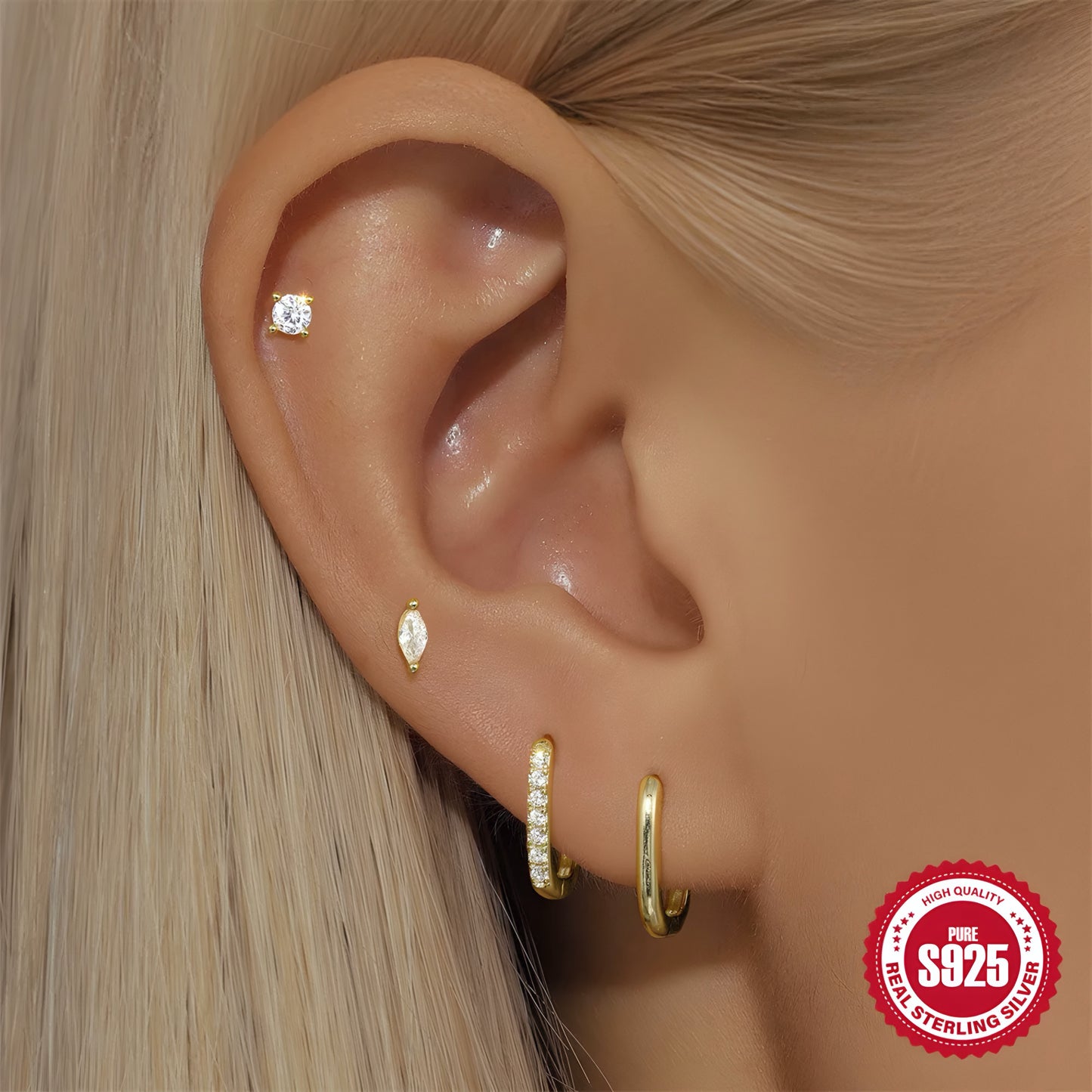 4pcs/set Double Stud, Hoop Earring Set