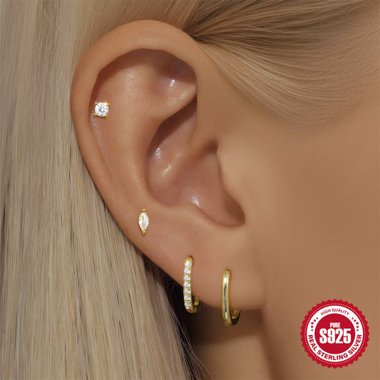 4pcs/set Double Stud, Hoop Earring Set
