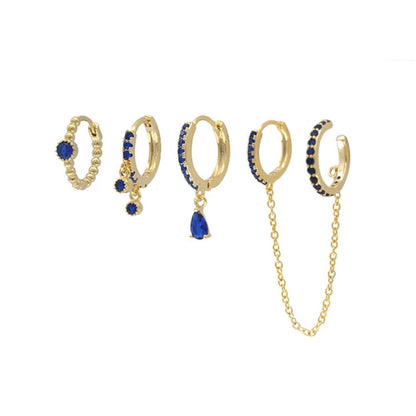 5pcs/set Zircon Hoops with Chain Earring