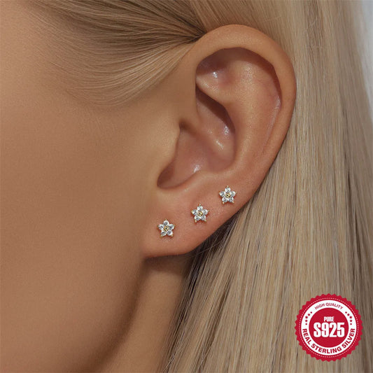 3pcs/set Flat Flora Stud Earring Piercing