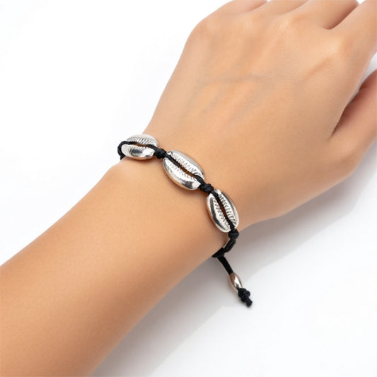 Silver Seashell Bracelet Fabric Lock