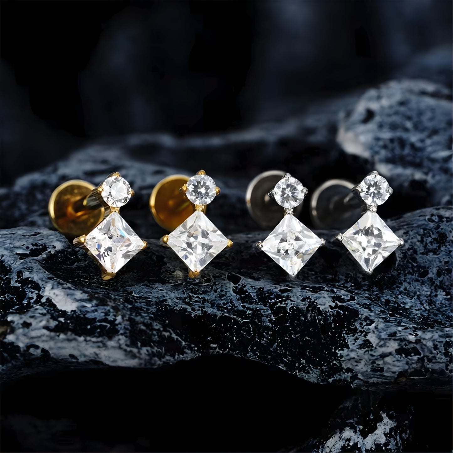 Titanium Square & Round Flat Ear Piercing