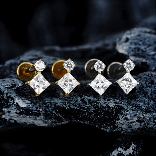 Titanium Square & Round Flat Ear Piercing