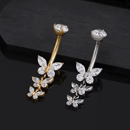 Titanium Triple Hanged Butterfly Belly Piercing