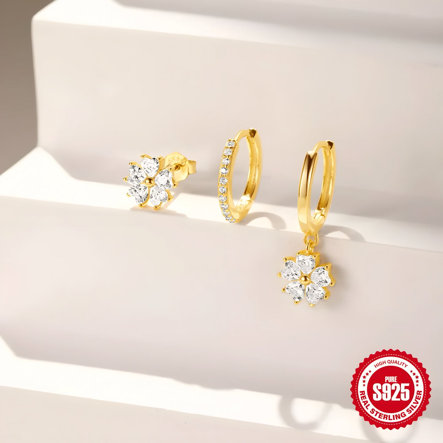 3pcs/set Flora Hoop Stud Earring set