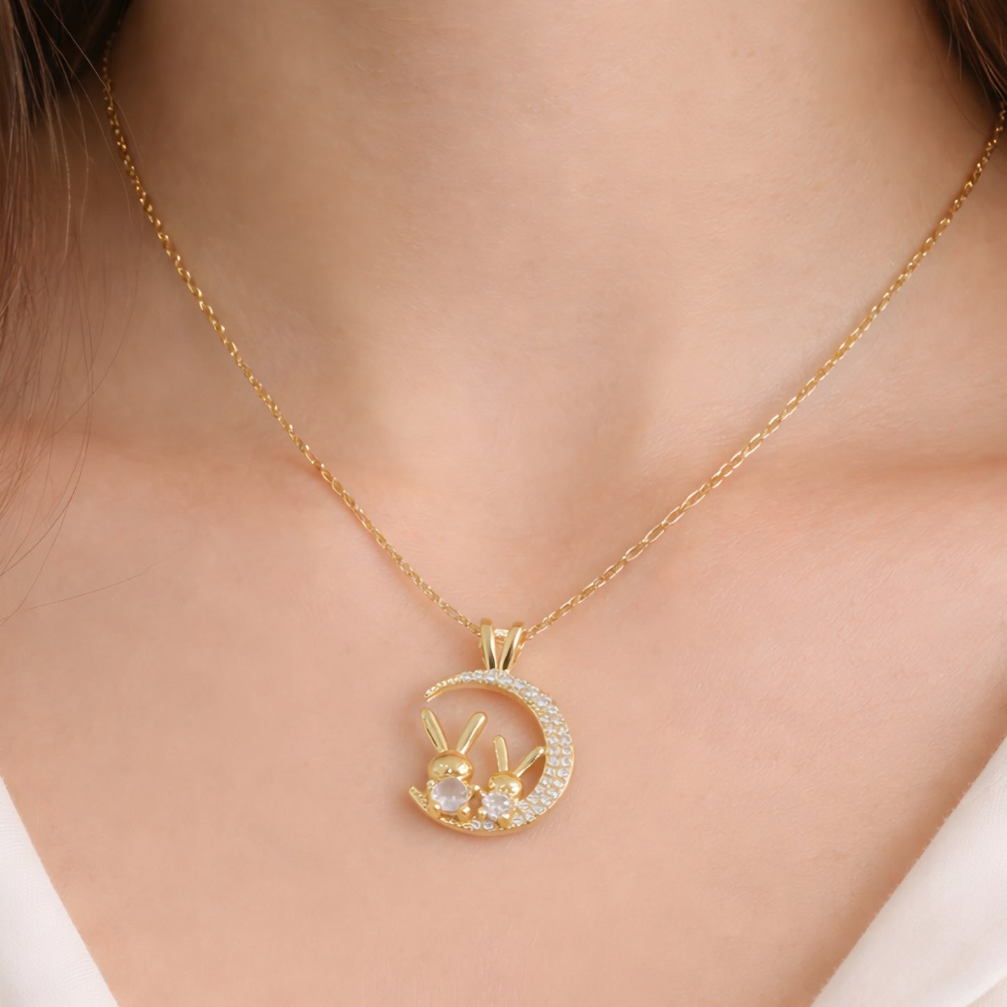 Bunny Pendant Sequin Chain Necklace