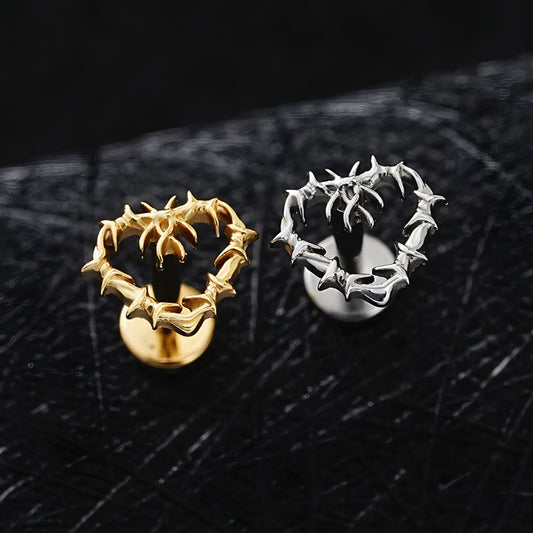 Titanium Tiny Hollow Heart Flat Ear Piercing
