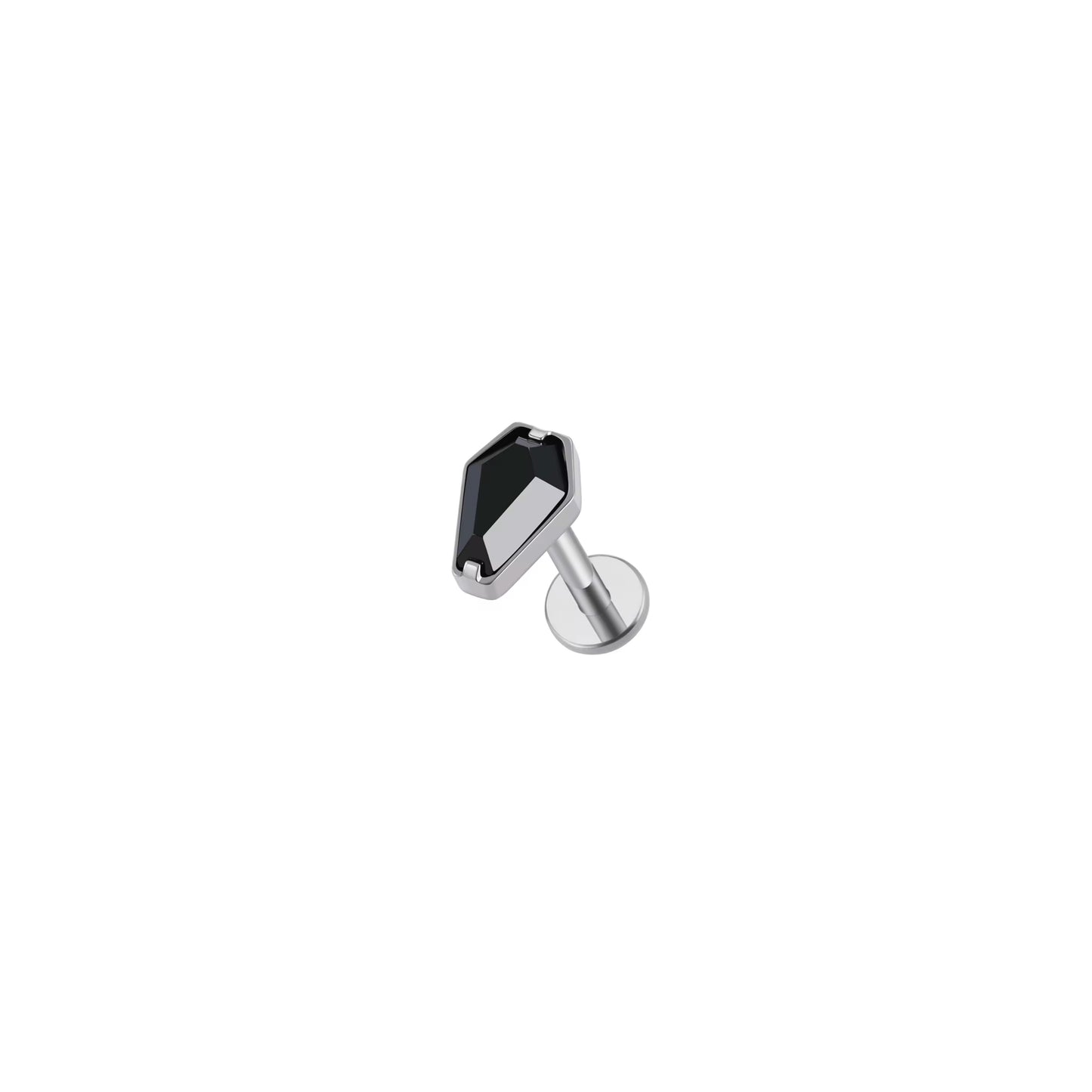 Titanium Coffin Black Zircon Flat Ear Piercing
