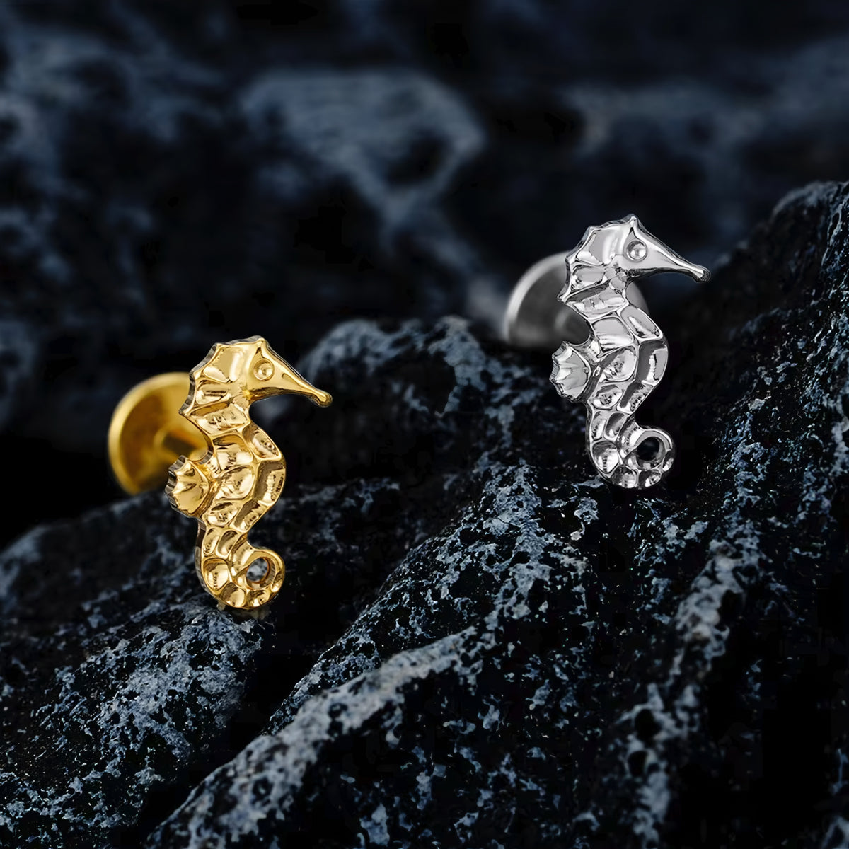 Titanium Seahorse Flat Ear Piercing