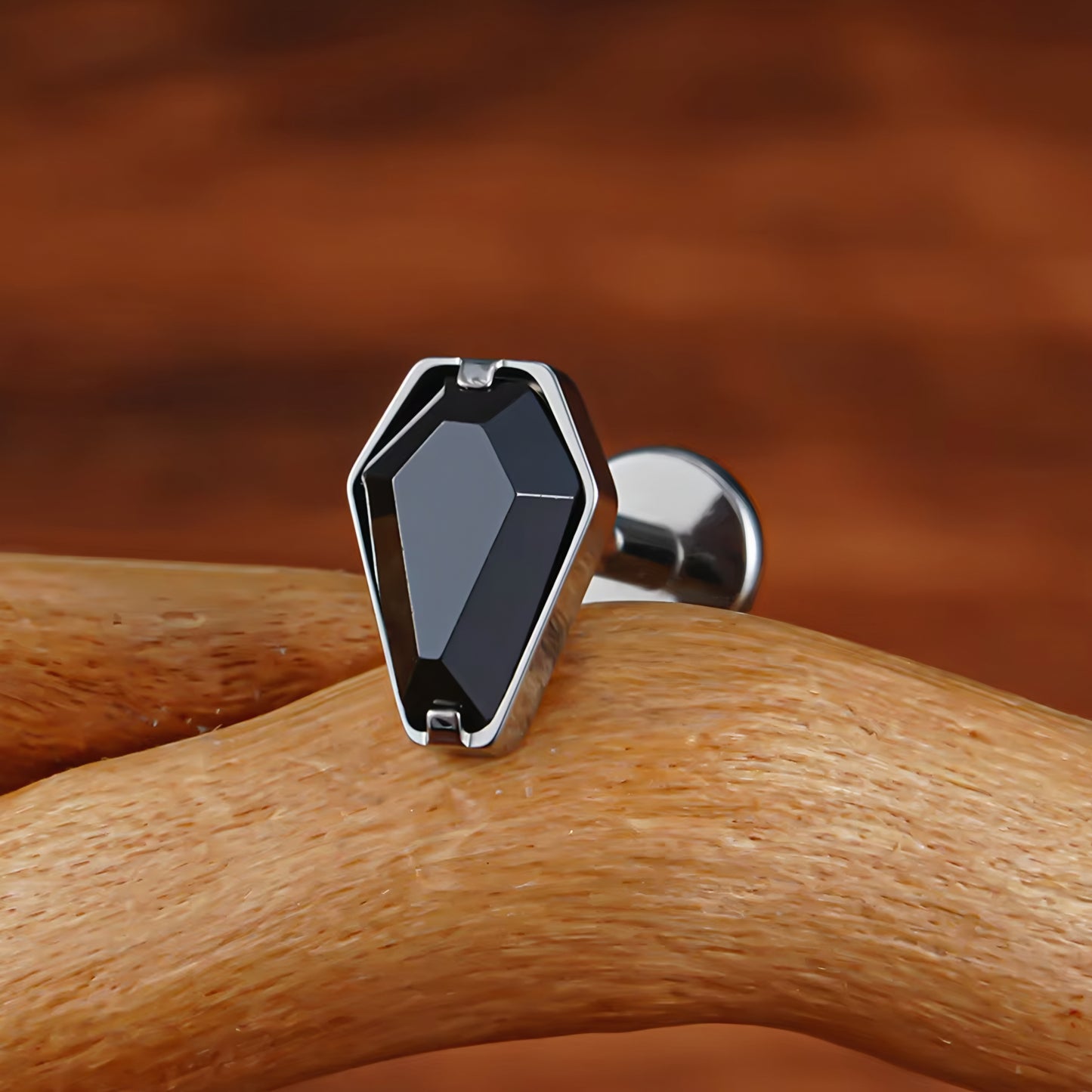 Titanium Coffin Black Zircon Flat Ear Piercing