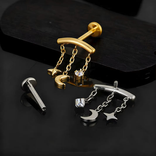 Titanium Helix Dainty Star Moon Flat Ear Piercing