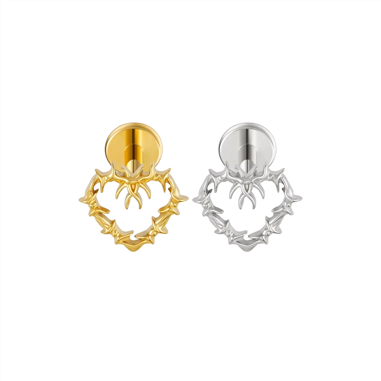 Titanium Tiny Hollow Heart Flat Ear Piercing