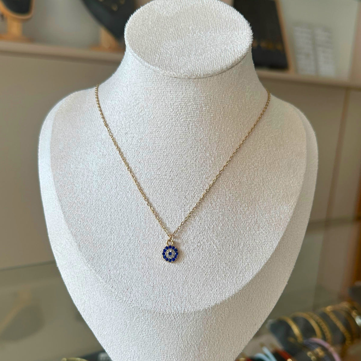 Navy Blue Evil Eye Pendant Necklace