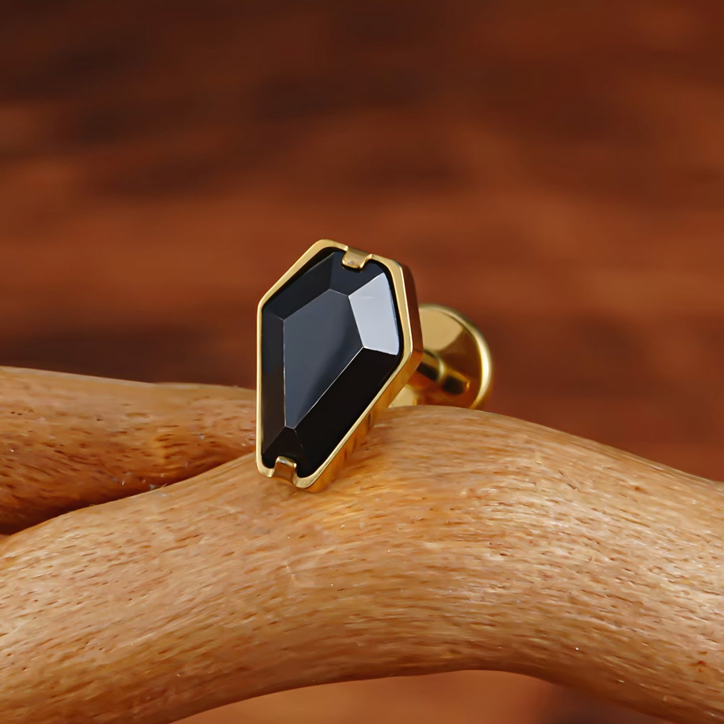 Titanium Coffin Black Zircon Flat Ear Piercing