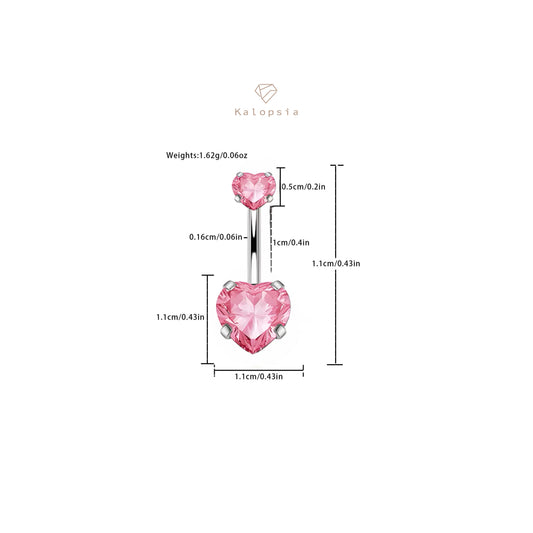 Pink Heart Zircon Belly Piercing