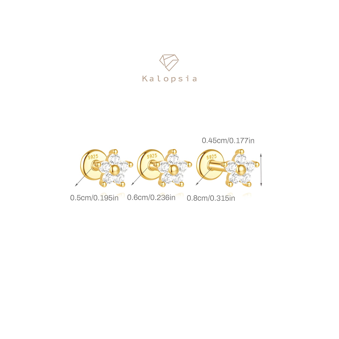 3pcs/set Flat Flora Stud Earring Piercing