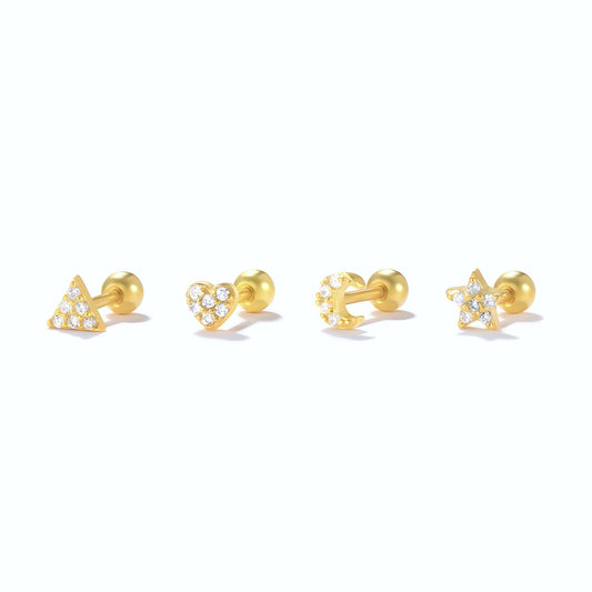 4pcs/set Star, Heart, Triangle & Moon Earring Ball Set