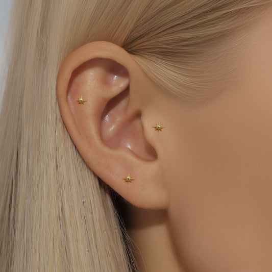 3pcs/set Flat Star Stud Earring