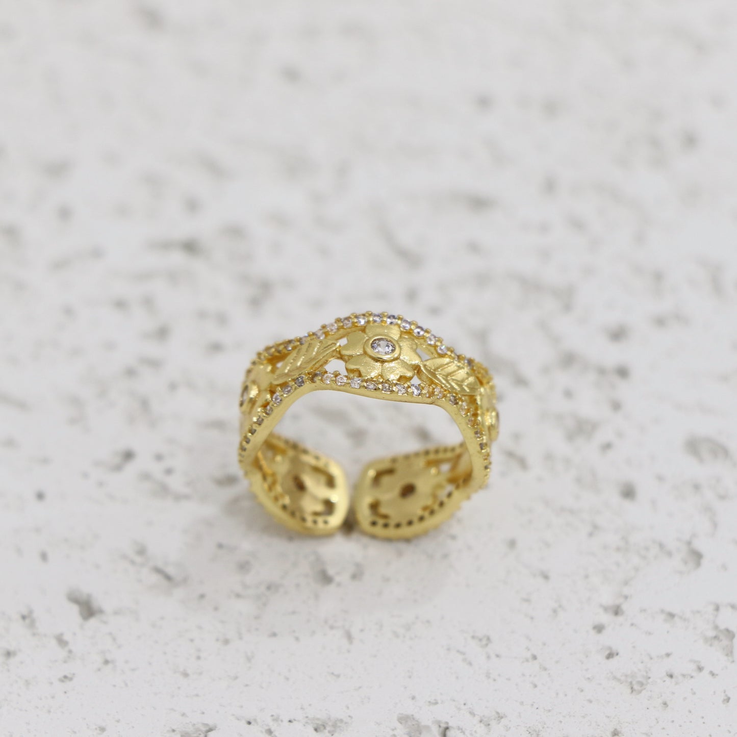 Leaf Flower Zircon Ring