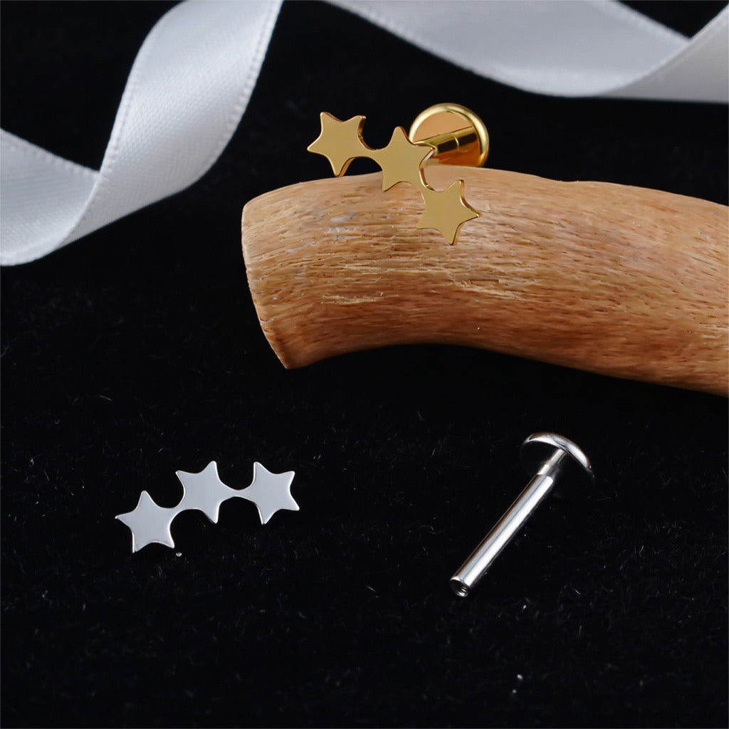 Titanium Tiny Triple Star Flat Ear Piercing