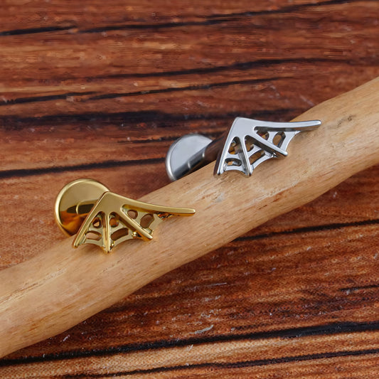 Titanium Spider Web Flat Ear Piercing