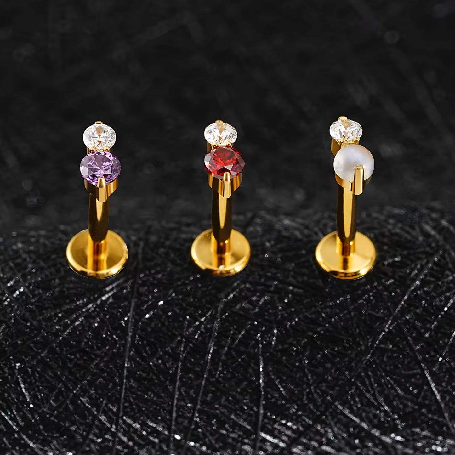 Titanium Tiny Two Stone Flat Ear Piercing