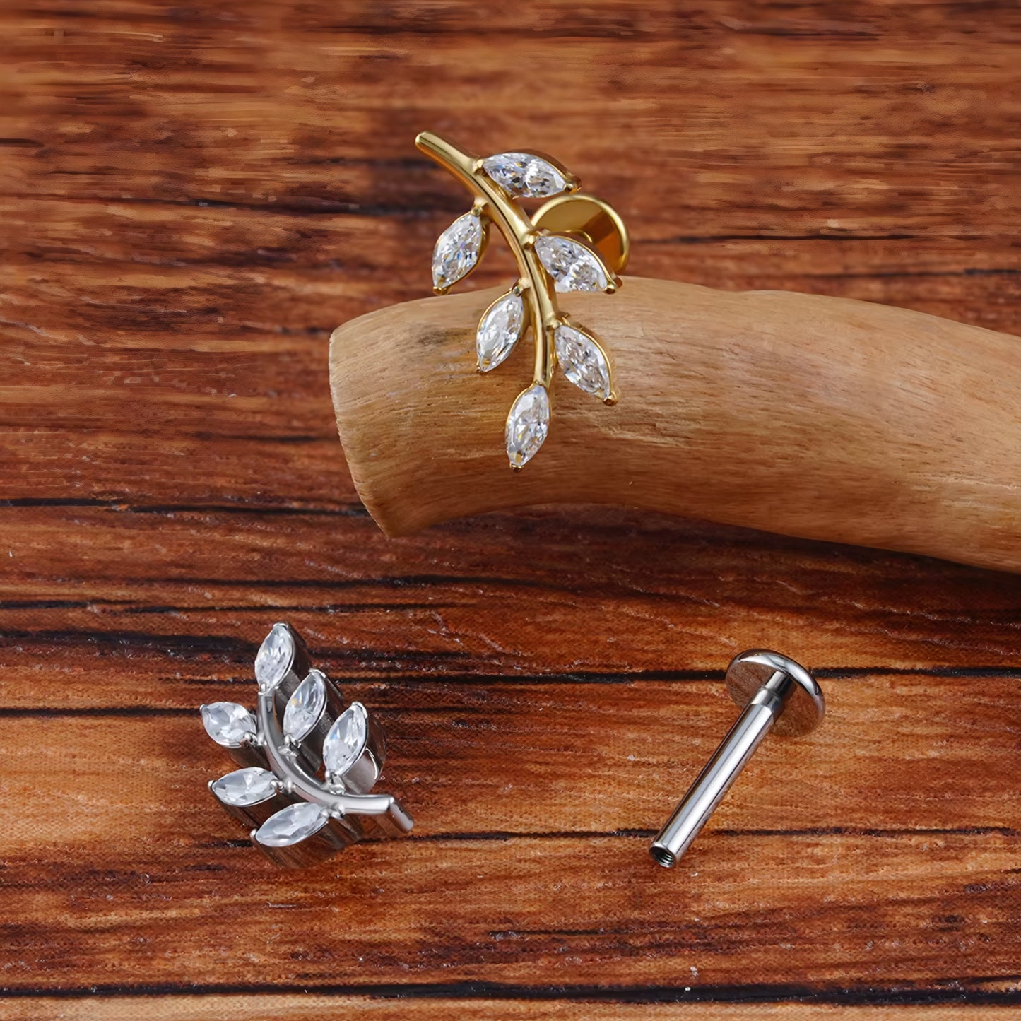 Titanium Marquise Leaves Flat Ear Piercing